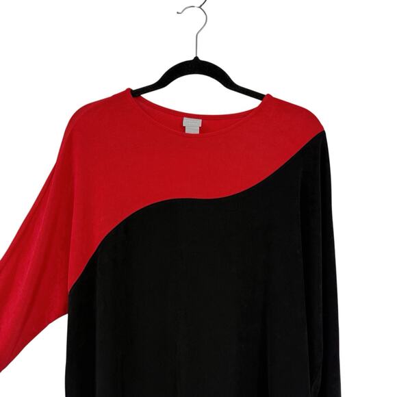 Chicos Travelers 3 Two-Tone Top XL Black Red Roundneck Artsy Boxy Lagenlook - Picture 2 of 9